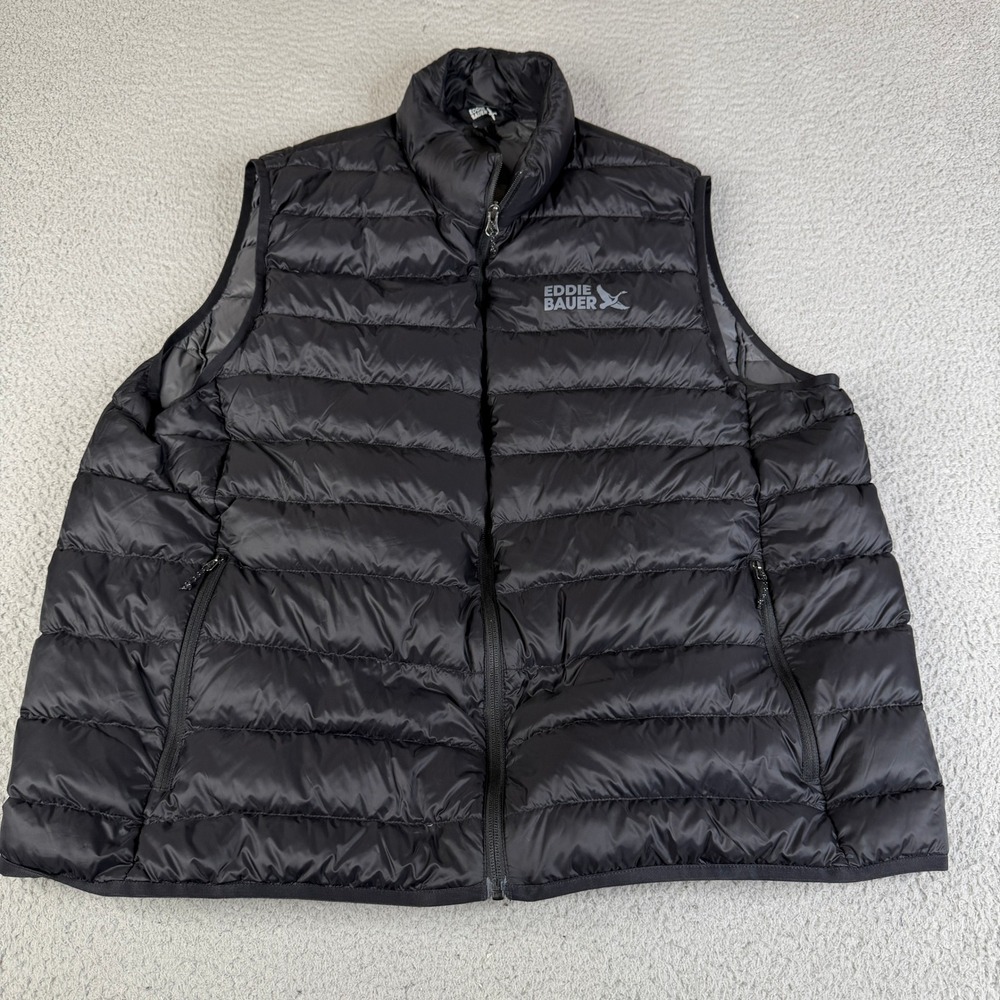 Eddie Bauer Puffer Vest Mens 2XL Black 650 Down Quilted Full Zip Jacket Hiking